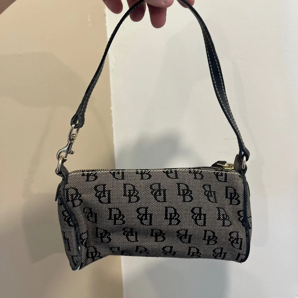 Dooney & Bourke Monogram Pochette Black White Canvas Baguette Shoulder Bag